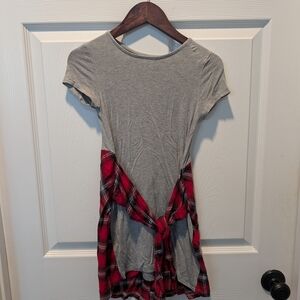 Justice Gray Girls Dress with Red Plaid Faux Wrap Flannel